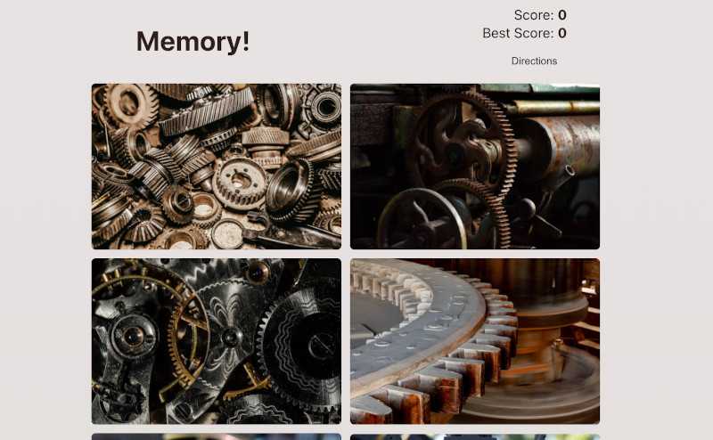 Memory game where the images are of various small metal gears.